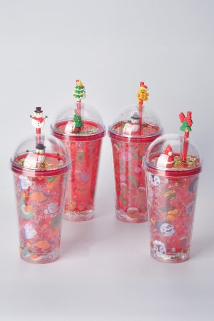 PLASTIK ÇIFT CIDAR PIPETLI BARDAK * YENI YIL