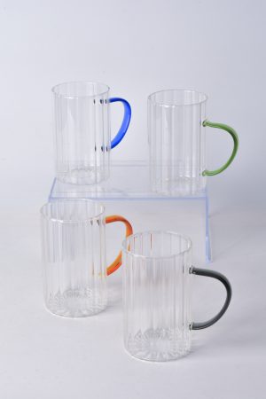 DÖRTLÜ RENKLI SAPLI CAM KUPA * 450 ML