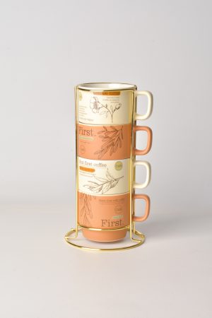 METAL STANDLI DÖRTLÜ PORSELEN KUPA 200 ML