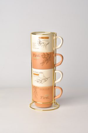 METAL STANDLI DÖRTLÜ PORSELEN KUPA 300 ML