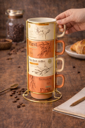 METAL STANDLI DÖRTLÜ PORSELEN KUPA 200 ML